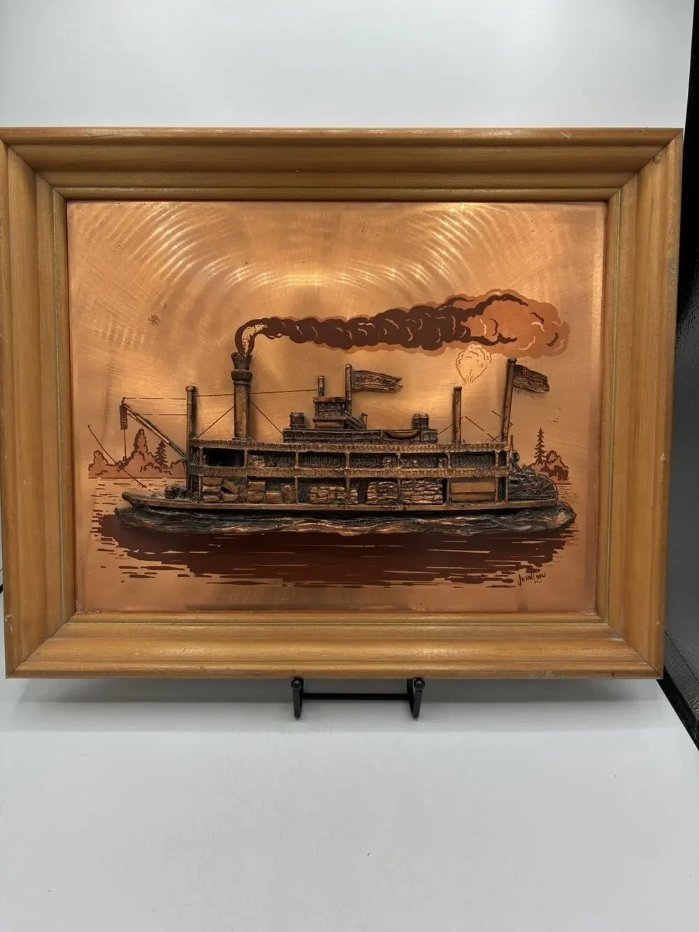 Signed John Louw 3D Copper Steamboat Riverboat Wall Art Framed 16x13